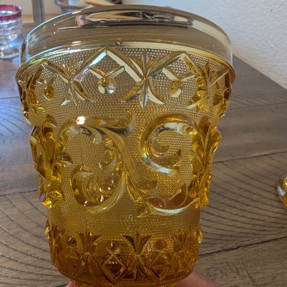 1840 Old Baccarat Style Amber Orange Glow Arabesque Pattern Intricate Wine Glass - Picture 11 of 14